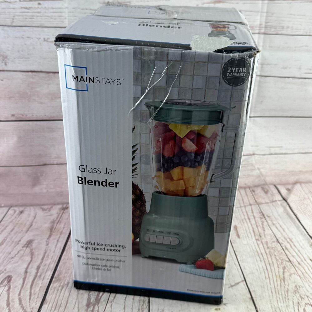 Mainstays MS940340791414 Glass Jar Blender 48 Oz Sage Green Ice Crushing